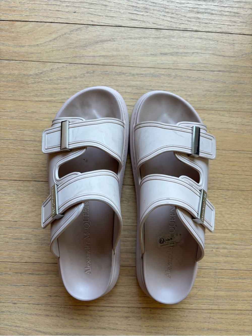 Alexander McQueen Pale Pink Double-Buckle Slide Sandals